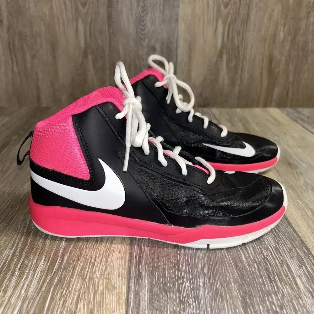 Nike Team Hustle D7 747999-008 Youth US Size 3Y Pink Black White Sneaker Shoes